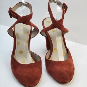 Boden Bessie Sz 40 9 9.5M Rust Suede Buckle 3.5" Block Heels Dressy Offic Womens